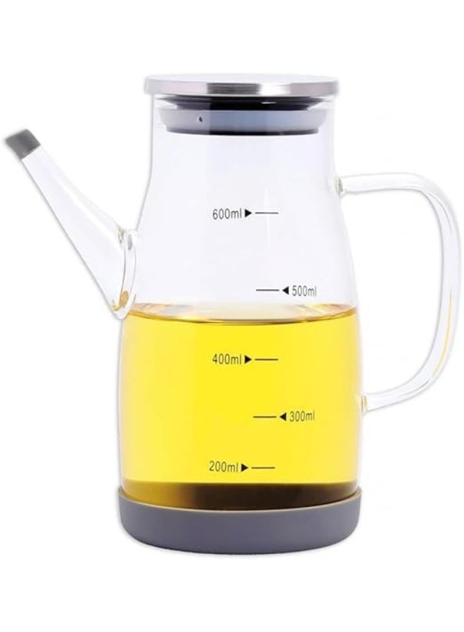 Orchid Glass Oil Kettle with Handle & Spout, Borosilicate Glass Oil Dispenser Bottle for Kitchen, Transparent Cooking Oil Vinegar Pourer, Easy-Pour Drip-Free Oil Pot (Transparent, 600, Milliliters) - Image 1